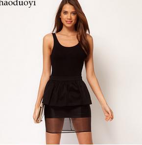 European style solid color lotus leaf skirt through the sense of gauze stitching hem skirt skirts