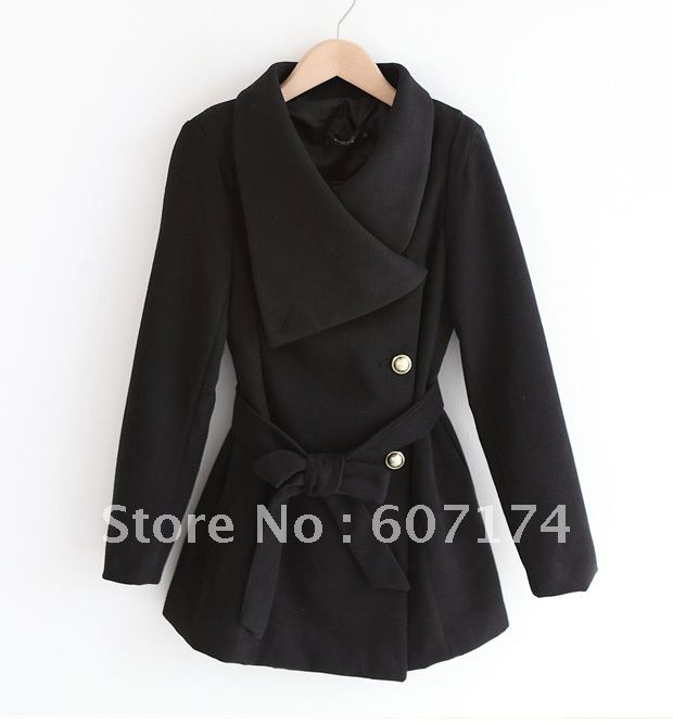 European style winter fashion vintage Women's stand collar medium-long woolen coat causual outerwear&Jacket
