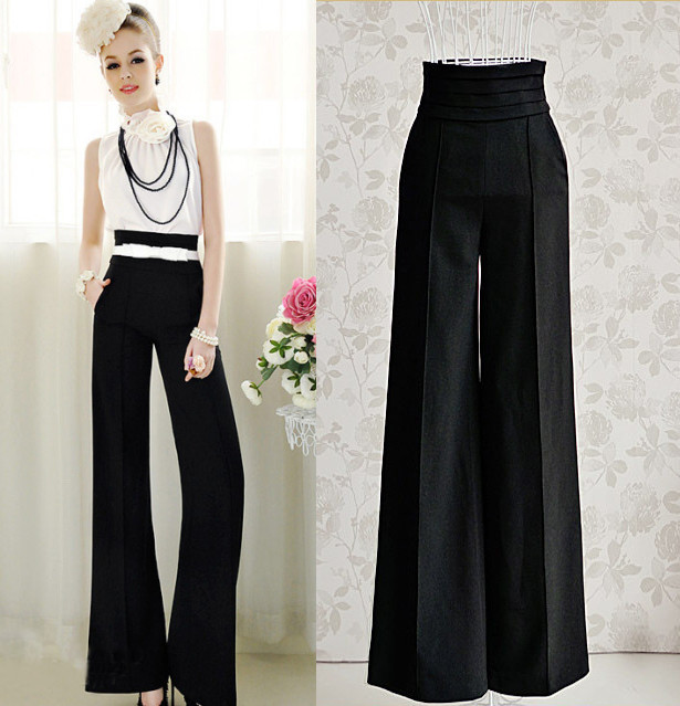 European style women fashion slim high waist  wide leg pants long trousers,free shipping