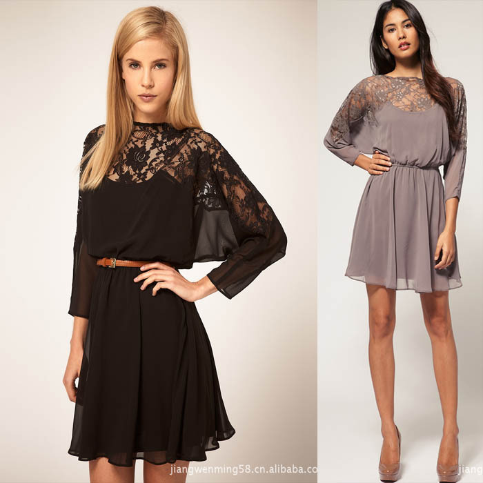European Style Women's Summer New Fashion Lace Decoration (with blet) free shipping Women Dress