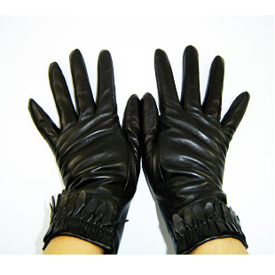 European version of the 2010 women's short design suede leather gloves black 9542