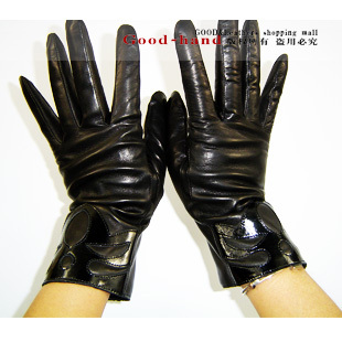 European version of the leather gloves classic smarten 5306 black cuff japanned leather Free Shipping