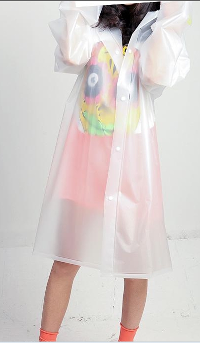 Eva eco-friendly hooded translucent trench type long design adult raincoat poncho lovers design