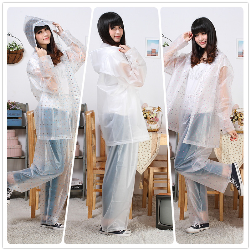 Eva material translucent adult raincoat rain pants set electric bicycle poncho