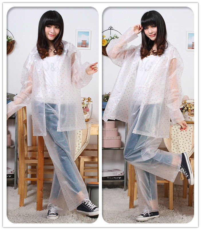 Eva material translucent adult raincoat rain pants set electric bicycle poncho set polka dot