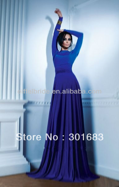 EVD048 Latest Royal Blue Long Sleeve Evening Dress For Muslim Women