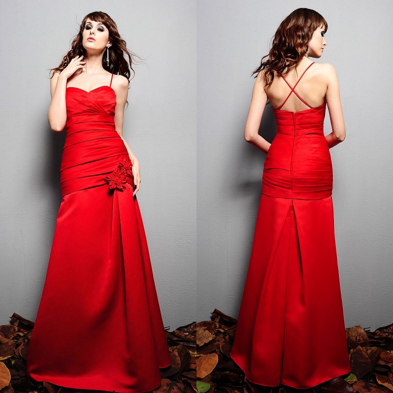 Evening dress double-shoulder spaghetti strap fish tail formal dress red silks and satins long design formal dress he66