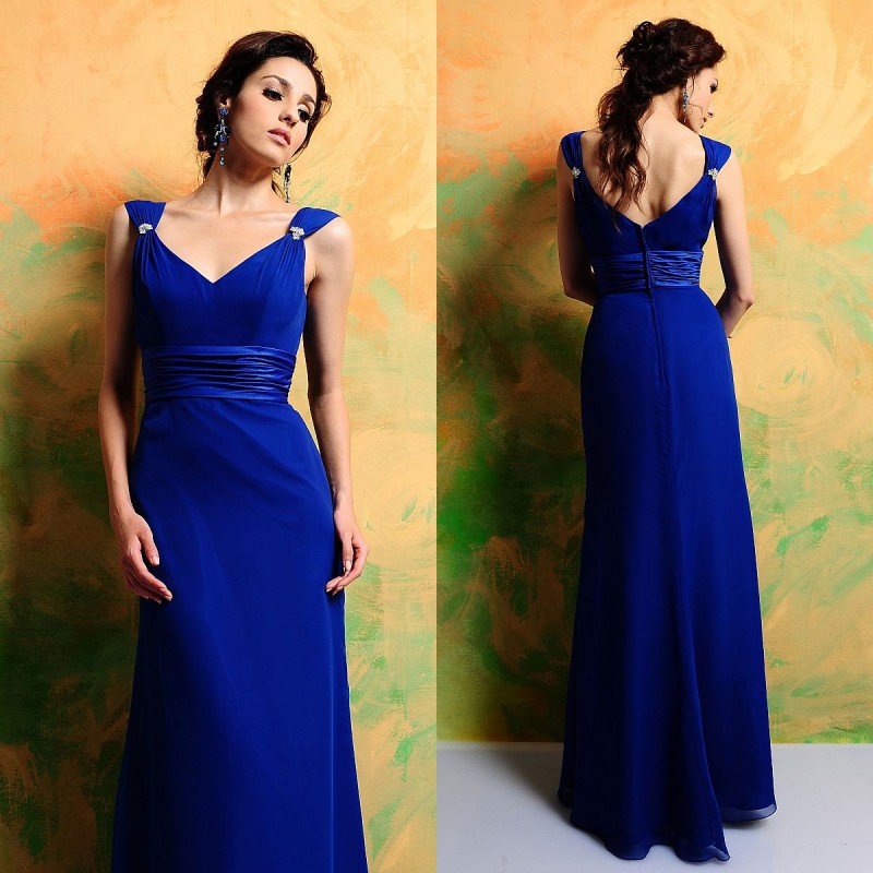 Evening dress double-shoulder spaghetti strap formal dress Dark Blue chiffon formal dress he72