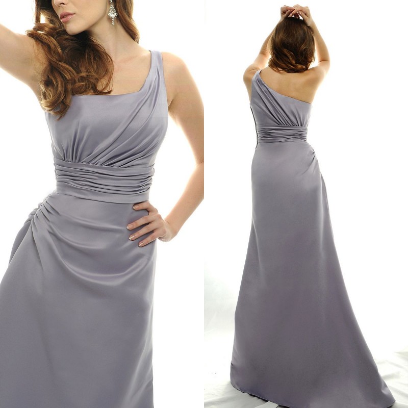Evening dress one shoulder long design formal dress silver satin fabric formal dress he11