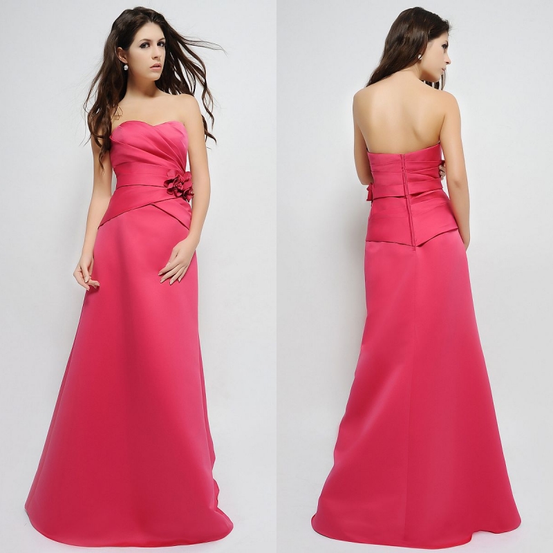 Evening dress rose long design formal dress tube top satin fabric formal dress he173