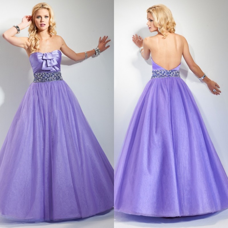 Evening dress tube top beading tulle formal dress lavender purple princess dress he59