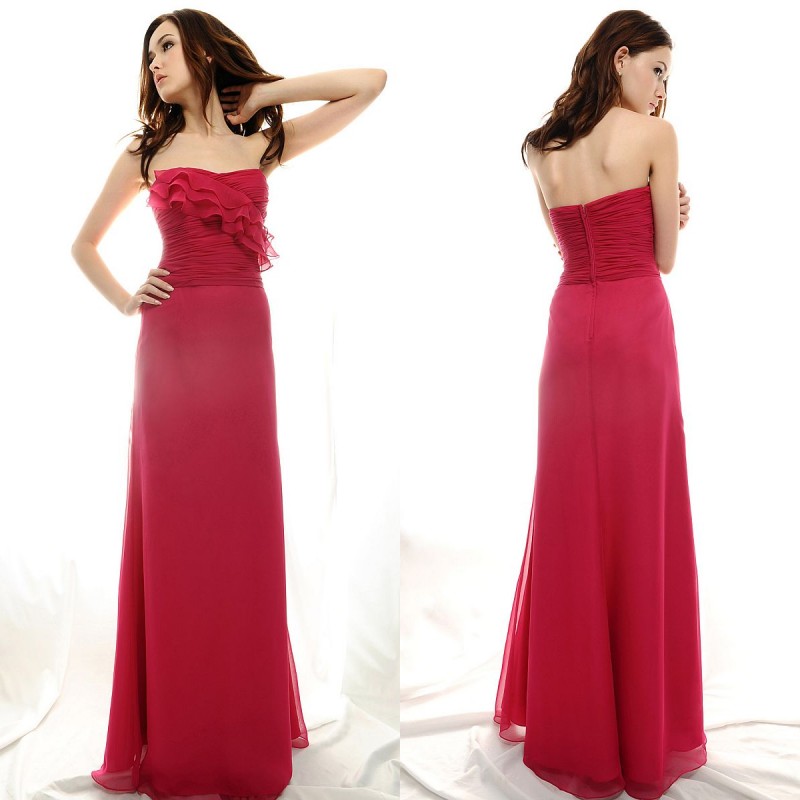 Evening dress tube top formal dress rose chiffon formal dress he23