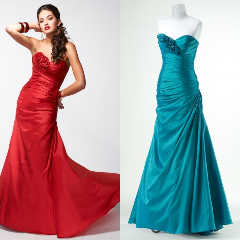 Evening dress tube top soft satin formal dress red slim waist and fish tail formal dress he134