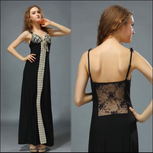 Evening Long Gown Black Party Dress with Lace
