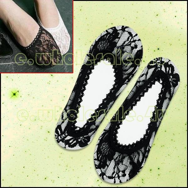 EX0015 Low Cut Jacquard Boat Ankle Socks Lace Foot Cover Black