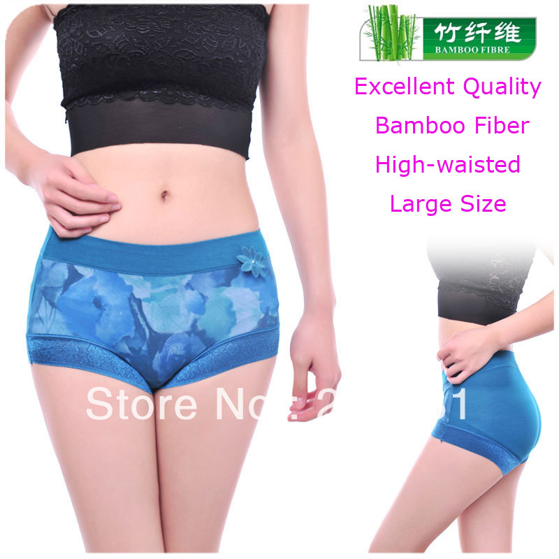 Excellent High-waisted Bamboo Fiber Lace Women Panties/ Large Size Pants/Flower knot Lingerie