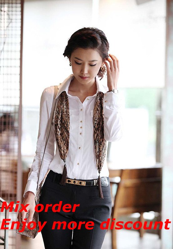 Excellent quality, buckle elegant fashion OL style long sleeve ladies blouse