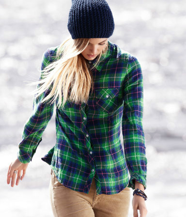 Excellent quality, European style long sleeve comfortable cotton ladies plaid casual blouse shirt