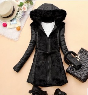 Excellent Quality Winter  Women Imitation Fur Hooded Medium Style Skin Cotton-padded Clothes sl12120305