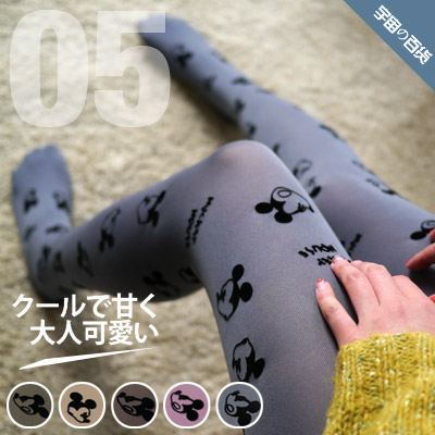 Excellent stereo flock printing MICKEY pattern meat spring velvet pantyhose socks