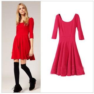 Exempt postage new women's big skirt to cultivate one's morality plait sleeve dress of dress