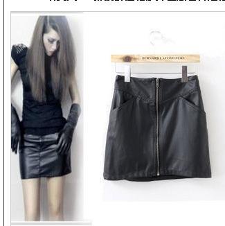Exempt postage new women's former zipper cultivate one's morality sexy bag hip short skirt leather skirt bust skirt