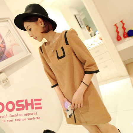 Explosion models of high-end European and American wool Princess Puff back side zipper sleeve leather with Dress 6755