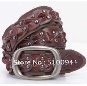 Express free shipping,genuine leather rivet belt,cow leather women braided belt,