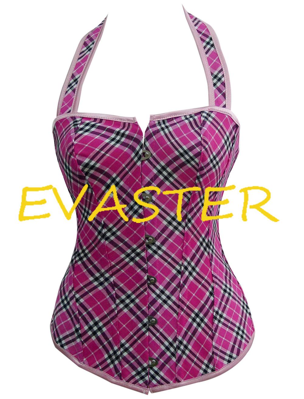 Exquisite Factory price Schoolgirl Plaid Halter free shipping corset pink