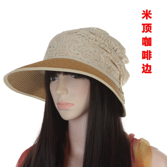 Exquisite Flower pattern cloth strawhat& women's sun-shading beach cap