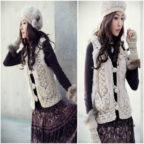 Exquisite handmade crochet ! all-match rabbit fur woven vest 6117 Women's