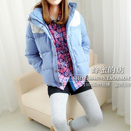 Exquisite lace patchwork with a hood short design wadded jacket outerwear xg3-w28