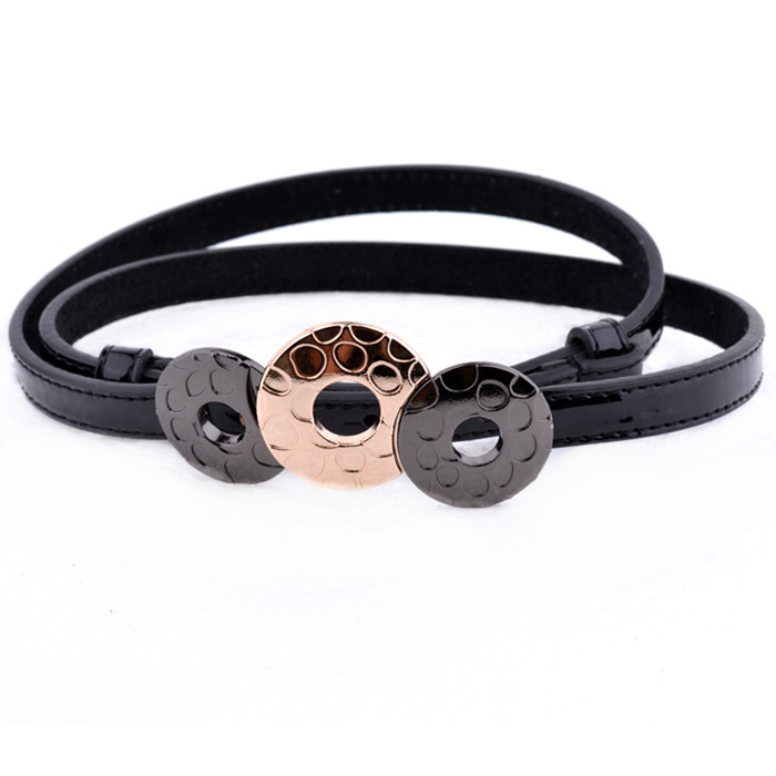 Exquisite round buckle japanned leather belt decoration women's genuine leather thin belt fashion all-match strap waist