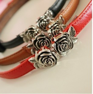 Exquisite vintage rose multicolour japanned leather buckle women's decoration thin belt strap 65g