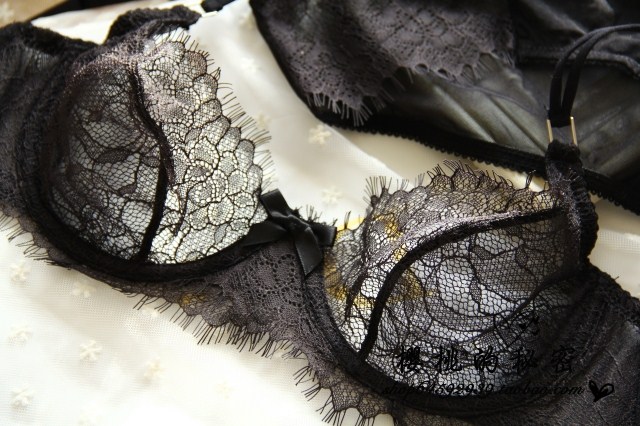 Eyelash lace sexy ultra-thin full transparent bra set women's underwear