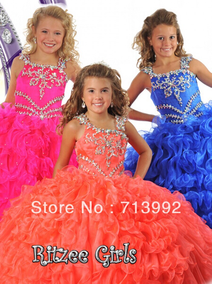 F0017 Free Shipping Fashion New Beaded Organza Lovely Pageant Girl's Party Princess Flower Girl Dresses Gowns