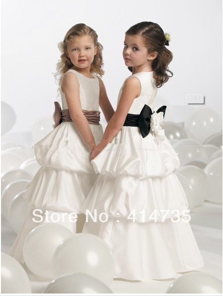 F005B Cheap White Cute Taffeta Toddler Flower Girl Dresses Sashes Ball Gown Floor Length Custom Made