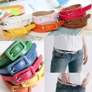 F04101 Fashion All-match Candy Color PU leather Waistband Belt Square buckle Thin Skinny Girdle For Lady Woman + Free shipping