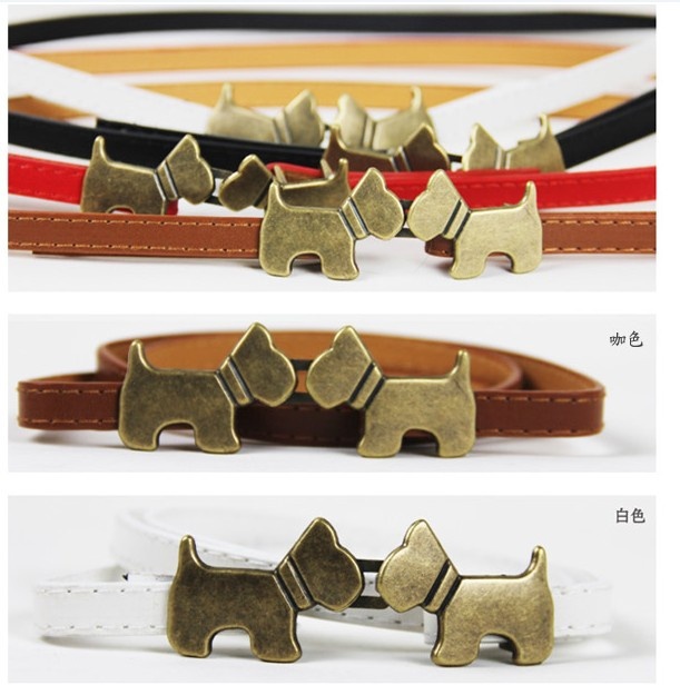 F04102 Fashion All-match Lovely PU leather Waistband Belt Dog Kiss buckle Thin Skinny Girdle For Lady Woman