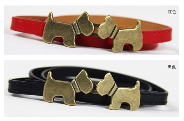 F04102 Fashion All-match Lovely PU leather Waistband Belt Dog Kiss buckle Thin Skinny Girdle For Lady Woman + Free shipping