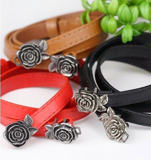 F04109-100 Unique Vintage Rose Buckle PU Patent leather Waistband Belt Thin Skinny Girdle 3 colors For Lady Woman + Free ship