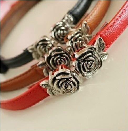 F04109 Unique Vintage Rose Buckle PU Patent leather Waistband Belt Thin Skinny Girdle 3 colors For Lady Woman