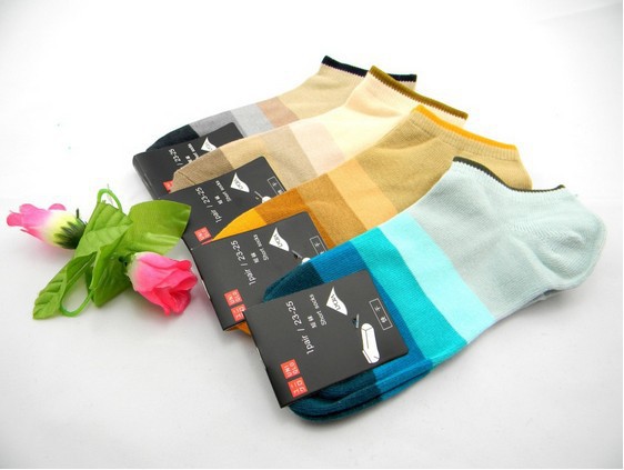 F04335-5 5 pairs Women Short Socks Cotton Couple Gradual Changed Color Striped for Women