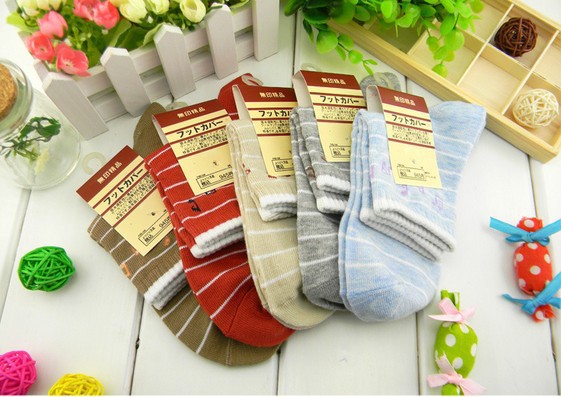 F04368-5 5 pairs of Cotton Socks MUJI Striped & Musical Note Socks for Women