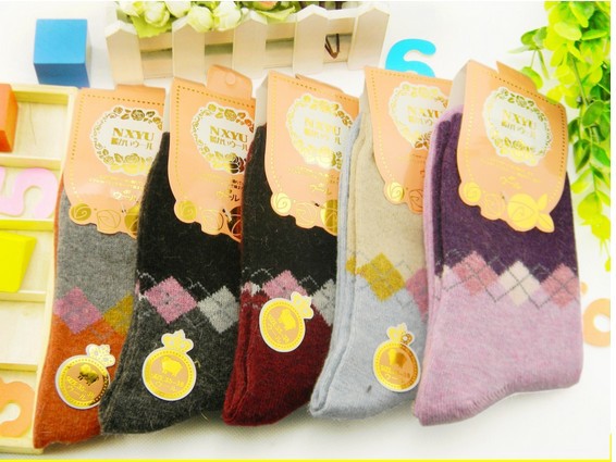 F04414-5 New 5 Pairs Fashional Diamond Lattic Warm Winter Good Socks for Women Ladies+free shipping