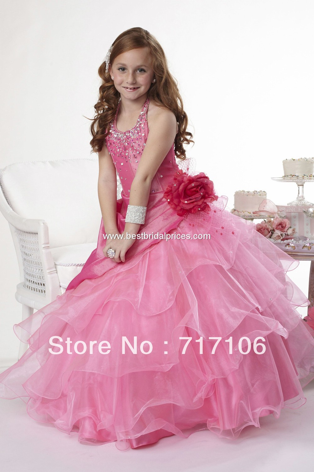 F06 Halter hot sell Free Shipping Fashion New Beaded Organza Lovely Pageant Girl's Party Princess Flower Girl Dresses Gowns