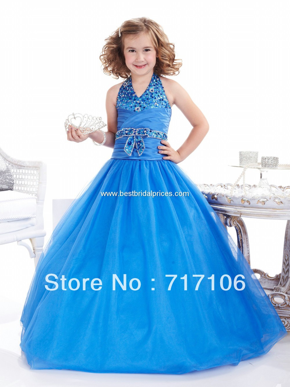 F08 Royal Blue hot sell Free Shipping Fashion New Beaded Organza Lovely Pageant Girl's Party Princess Flower Girl Dresses Gowns