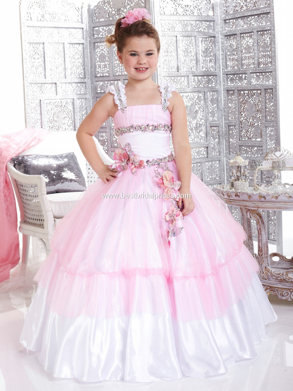 F08 straps beaded Free Shipping Colorful luxuriant Organza Lovely Pageant Girl's Party Princess Flower Girl Dresses Gowns