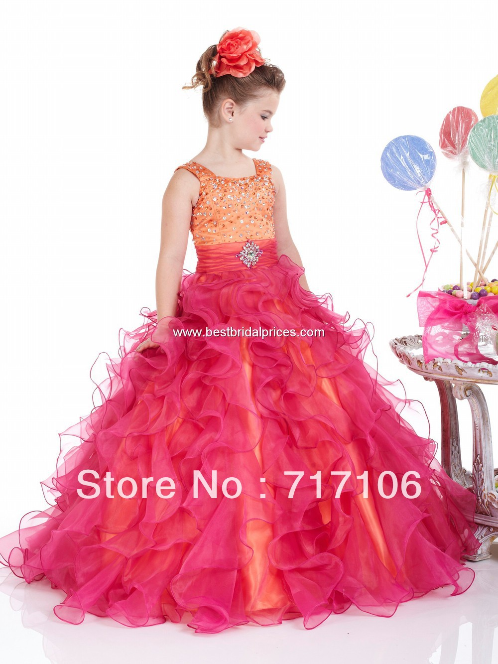 F09 Layers hot sell Free Shipping Fashion New Beaded Organza Lovely Pageant Girl's Party Princess Flower Girl Dresses Gowns