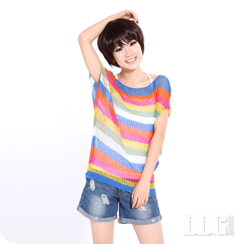 F1126 autumn and winter women cutout striped sleeveless thin sweater shirt sweater